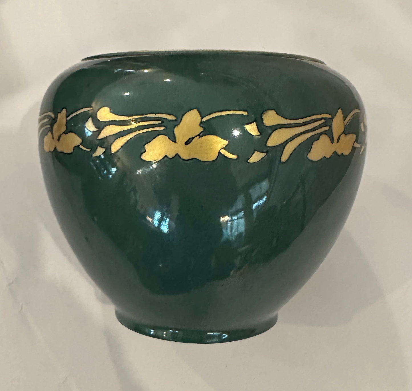 Decor Antique 1918 Emerald Green and Gold Vase/Planter by GDA in Limoges France Signed by Crozat