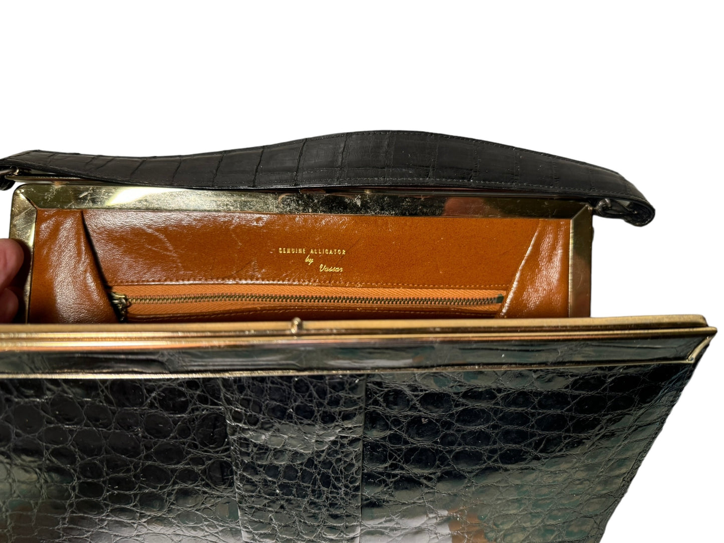 Vintage 1950s Vasser Black Alligator Skinned Handbag Leather Lined