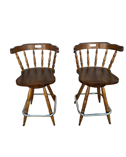 Vintage Captains Swivel Wood Barstools