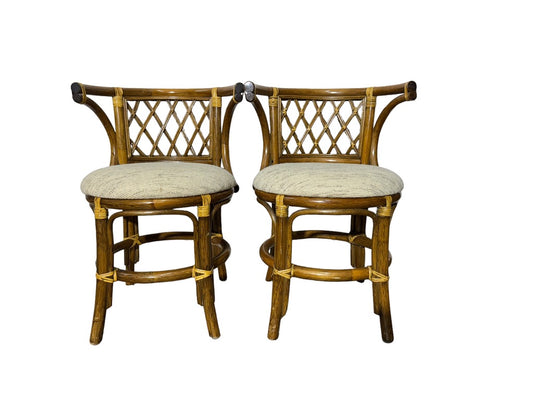 Vintage Bamboo Chair Pair with Upholstered Seats