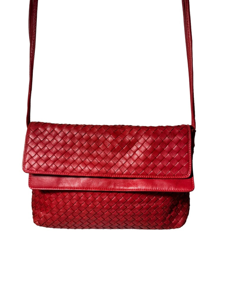 Marmi Made in Italy Red braided Leather Crossbody Handbag