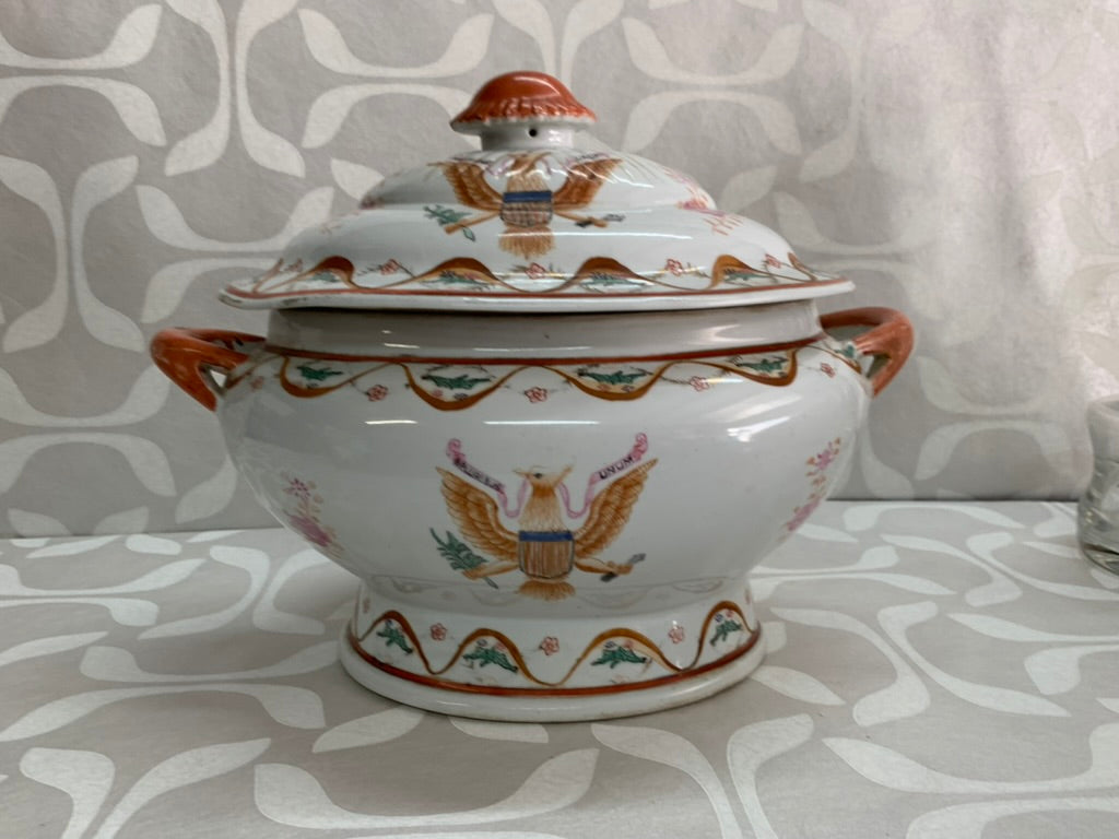 Vintage Entertainment Chinese Export Porcelain Tureen American Eagle and Stars
