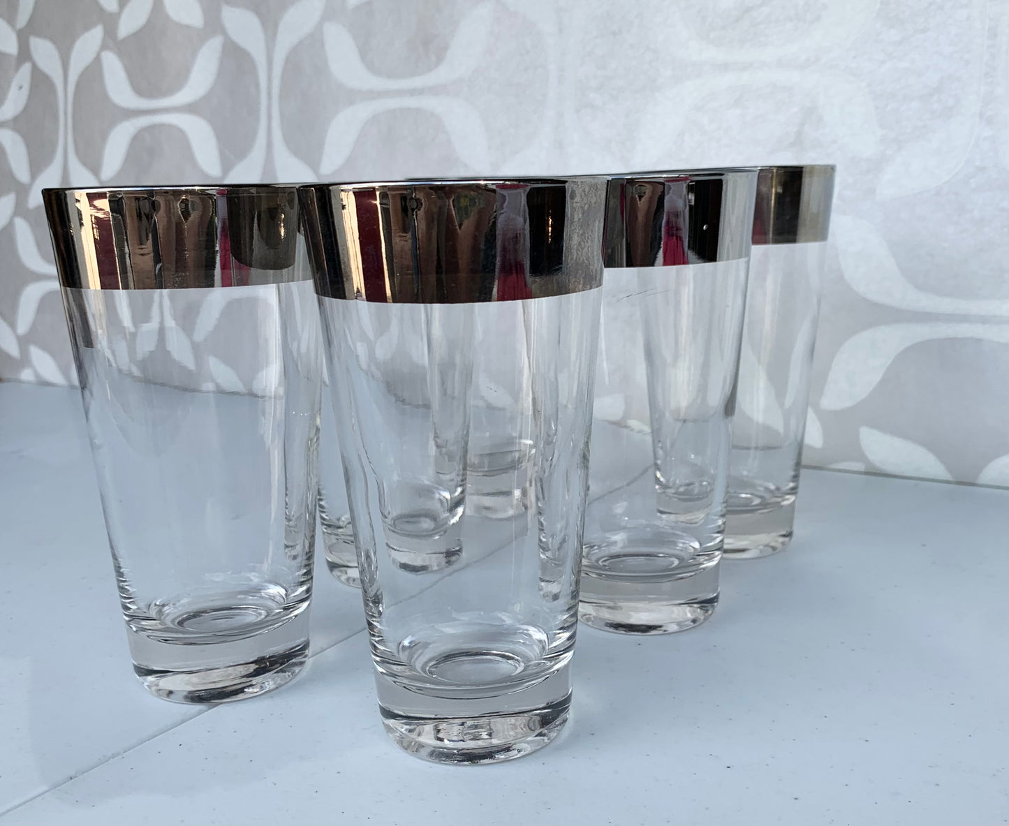 Vintage Barware Dorothy Thorpe Silver Band Flared Highball Glasses set of 6