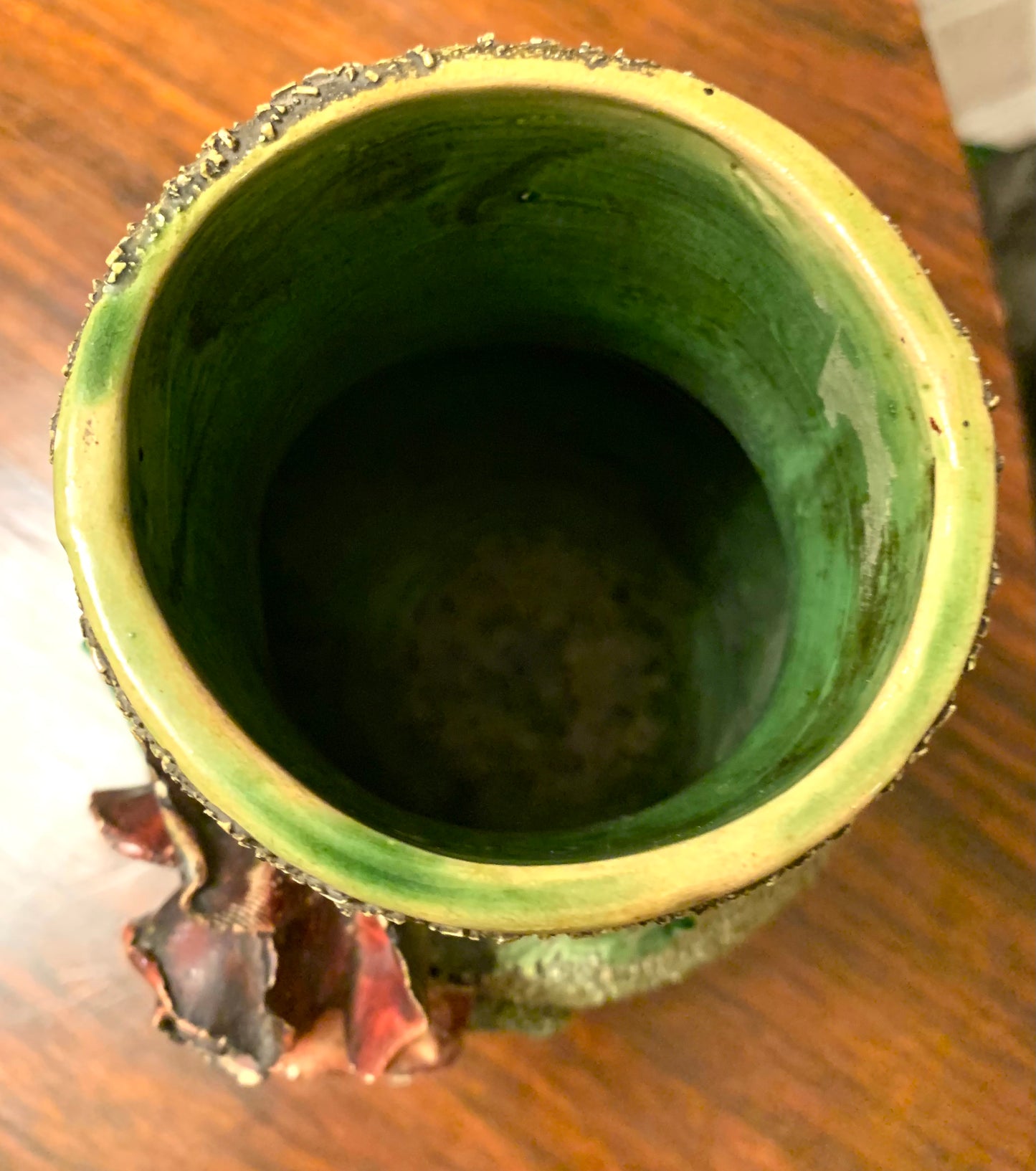 Vintage Decor Vase Green Sand Majolica