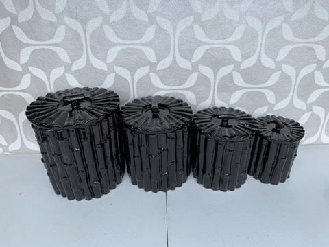 Vintage Kitchen Canisters Set Black Ceramic Bamboo Design Set of 4