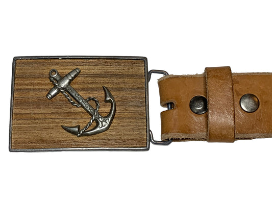 Vintage Belt Buckle Pewter and Wood Anchor Belt Buckle.