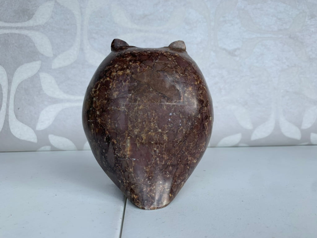 Vintage Brown Marble Alabaster Owl Figure