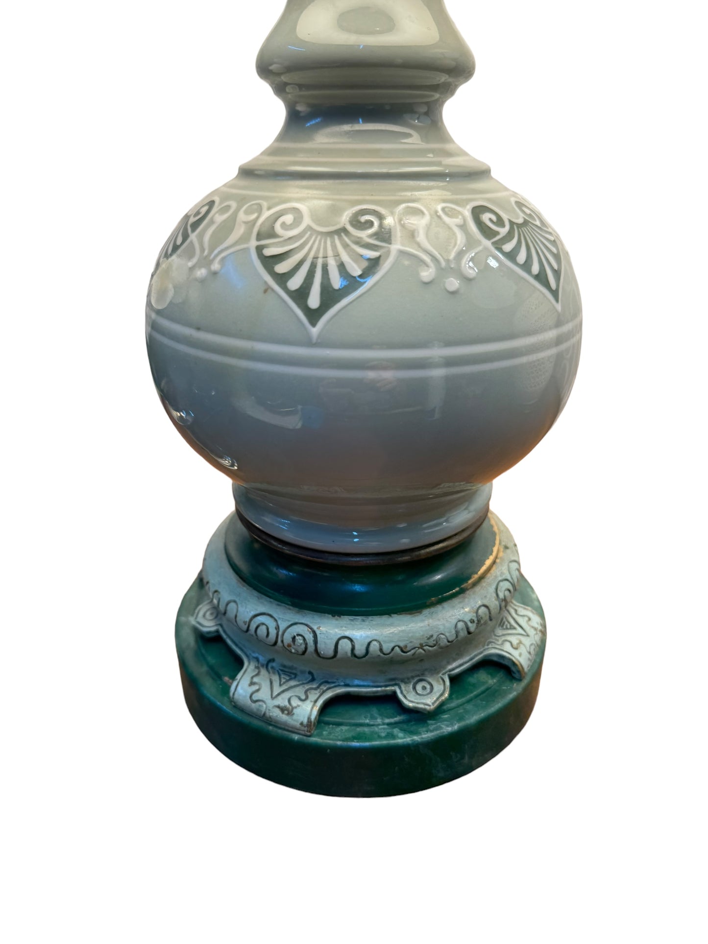Vintage Ceramic Green Tones Design Lamp with Custom Made Lamp Shade