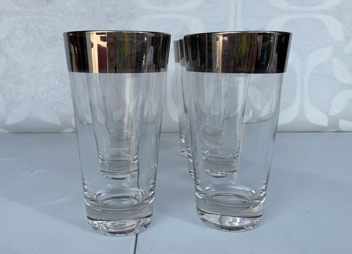 Table Top Vintage Barware Dorothy Thorpe Silver Band Flared Highball Glasses set of 6