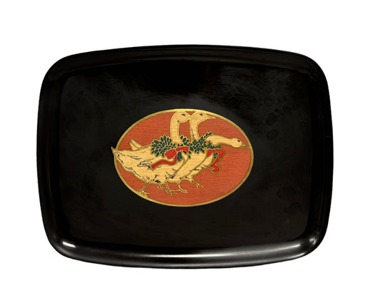 Monterey Couroc 12 Days of Christmas 3 Swans Black Resin Tray