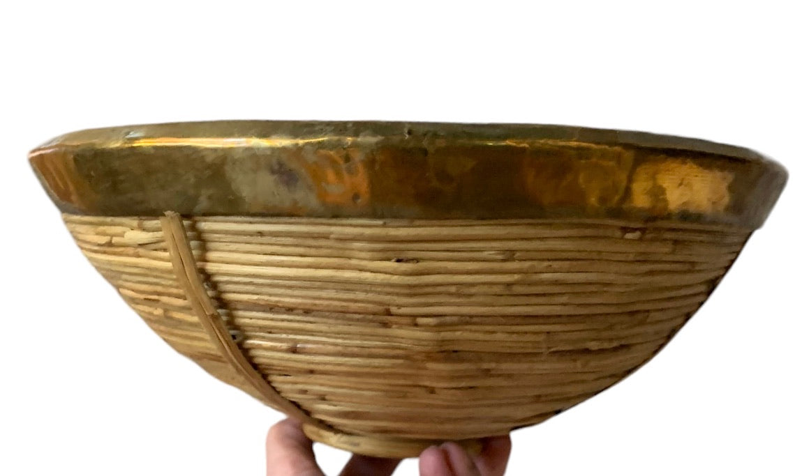 Vintage 1970s Italian Pencil Bamboo and Brass Bowl