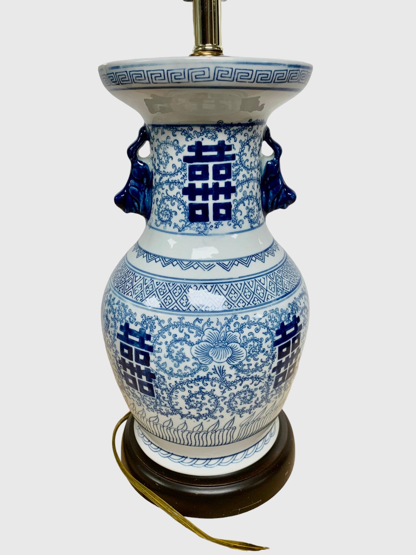 Lighting Vintage Estate Chinese Chinoiserie Design Table Lamp Blue on White Porcelain
