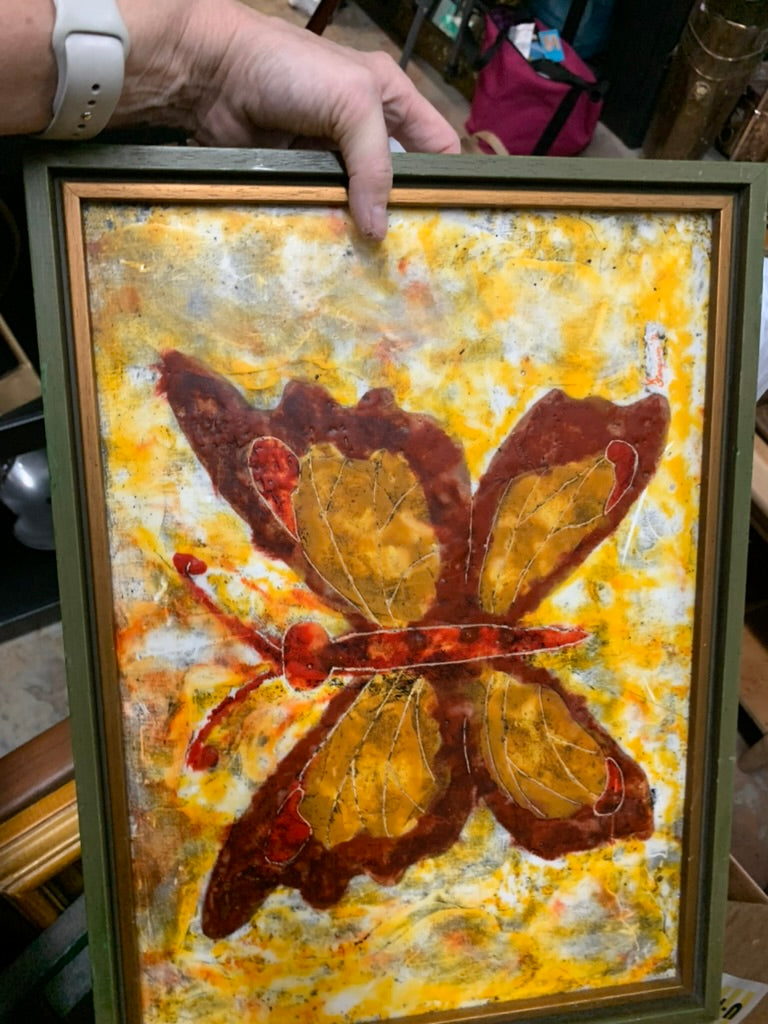 Vintage Artwork Butterfly Encaustic Wax Framed Art