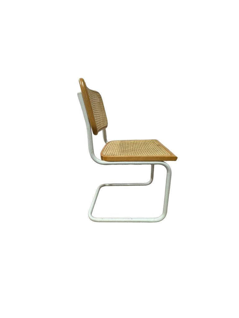 1970s Vintage Estate MCM Cesca Blonde Wood Tubular Cream White and Rattan Chair