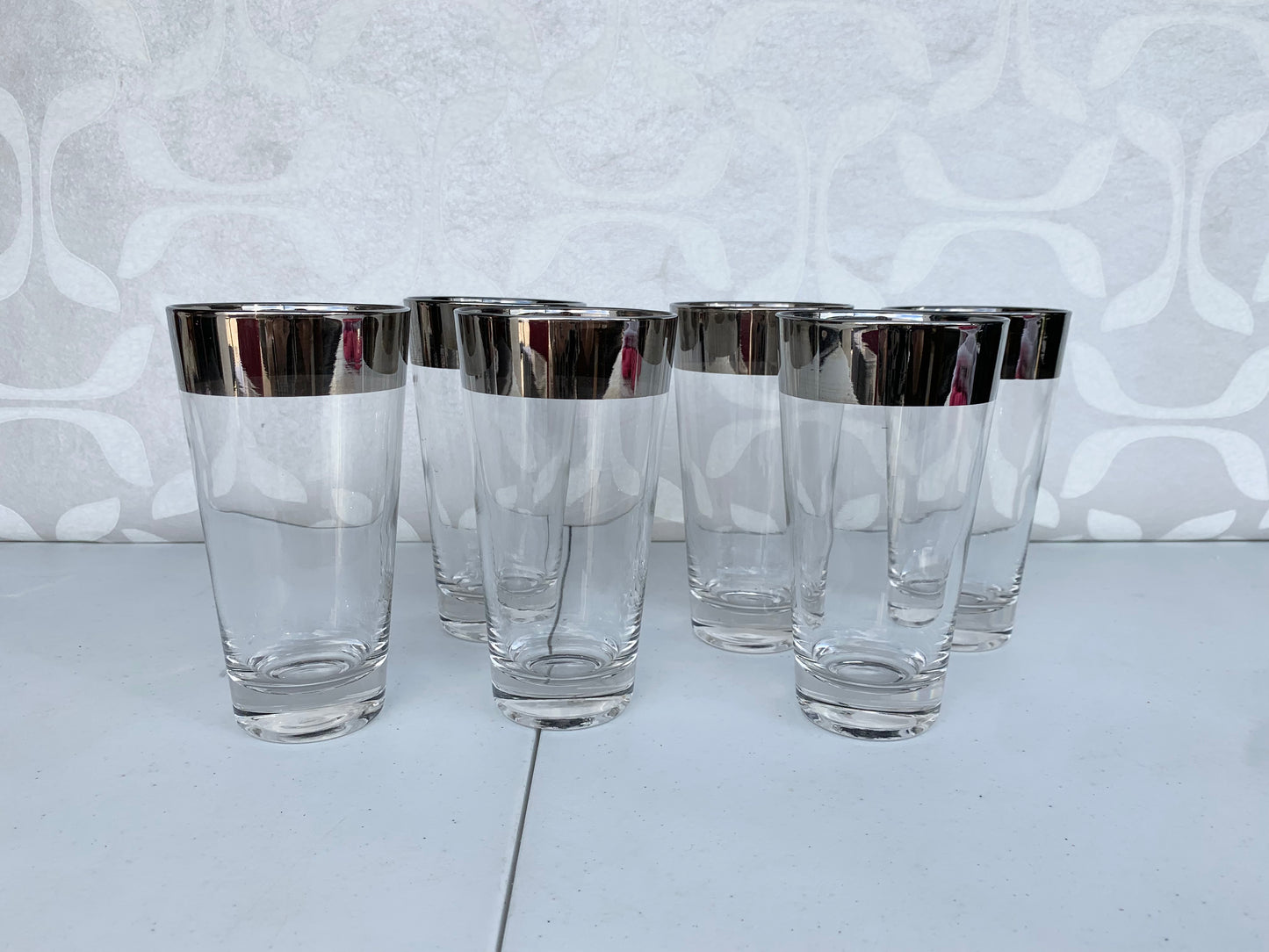 Table Top Vintage Barware Dorothy Thorpe Silver Band Flared Highball Glasses set of 6