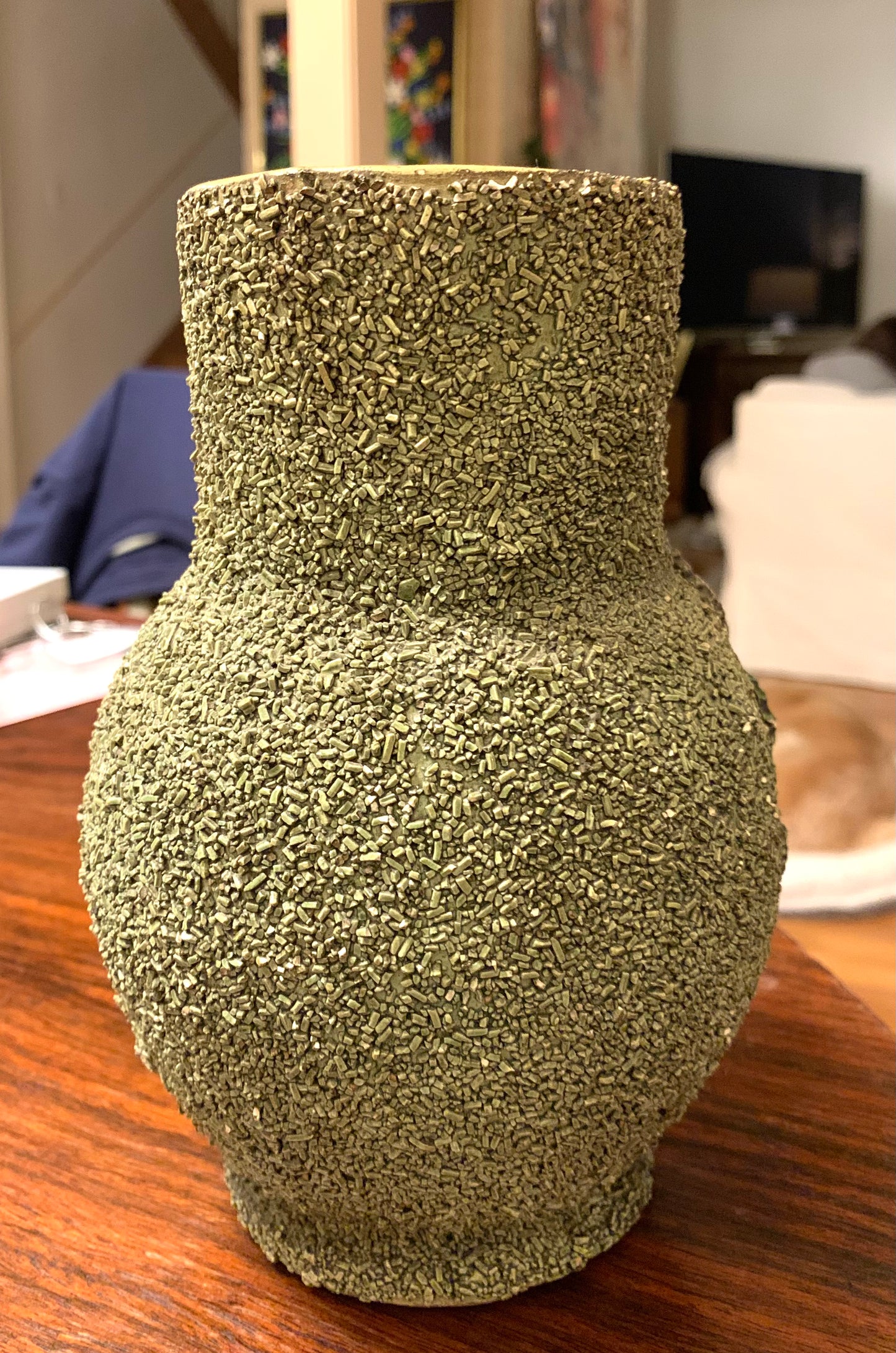 Vintage Decor Vase Green Sand Majolica