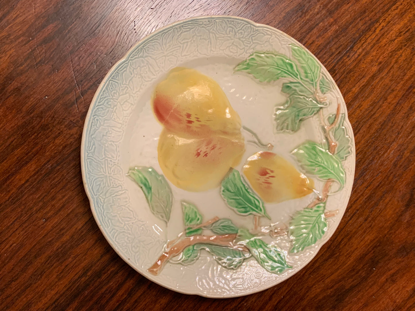 Vintage Decor Majolica Pears KC St. Clements France 8" Dessert Plate.