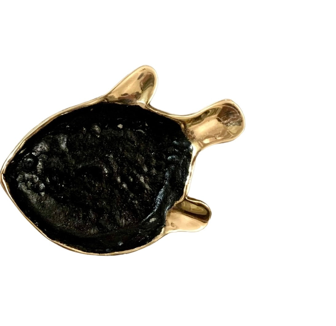 Vintage 1970's Brass and Black Fish Trinket Dish or Ashtray