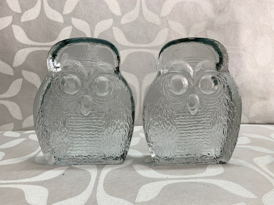 Decor Vintage Blenko Bookends Thick Glass Owl Bookends - Pair