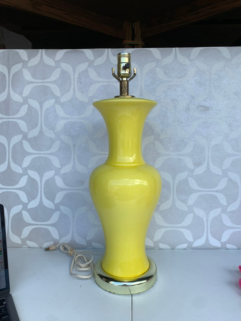 Vintage 1970's Egg Yellow Porcelain Table Lamp (Shade not included)
