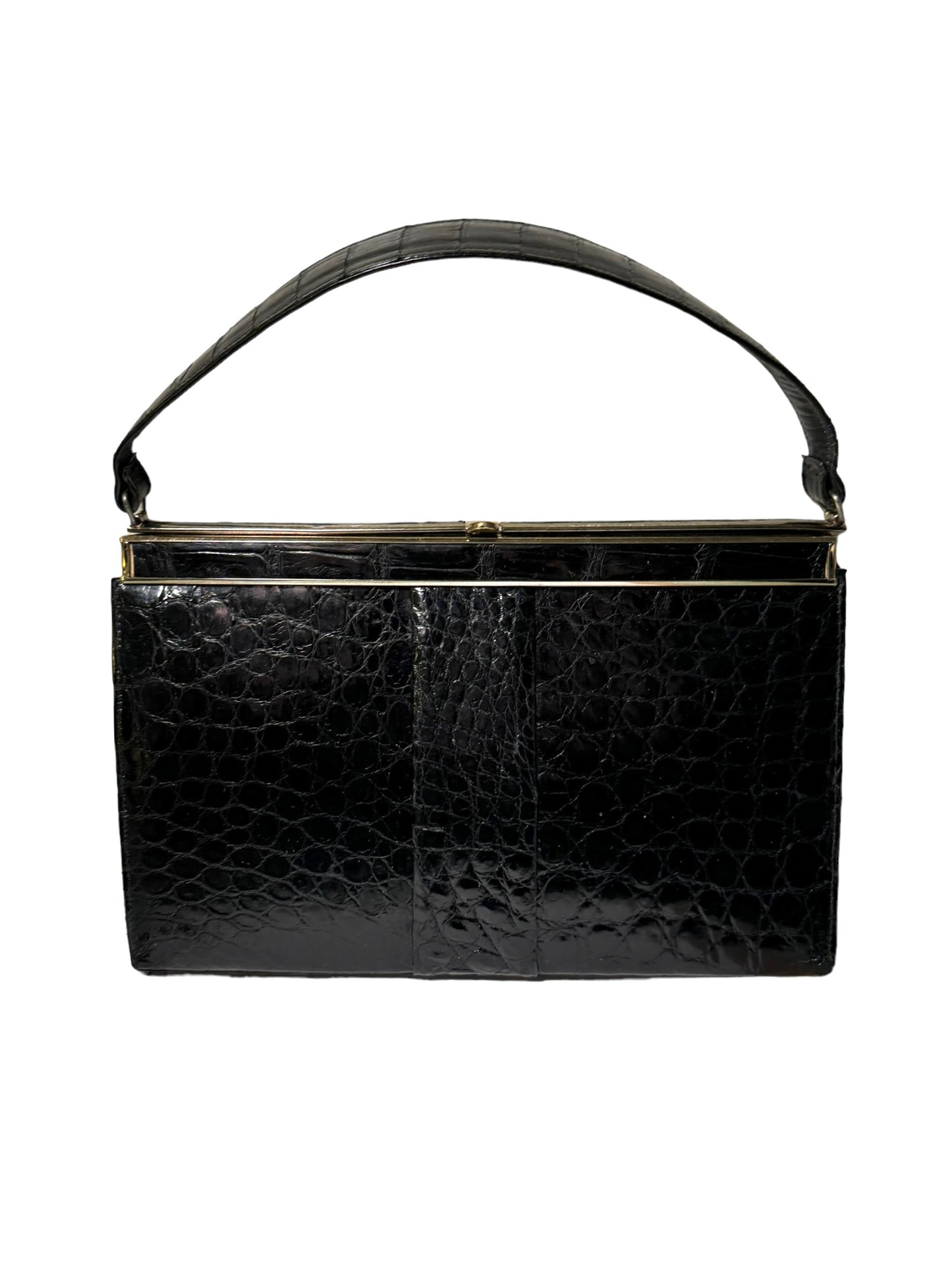 Vintage 1950s Vasser Black Alligator Skinned Handbag Leather Lined