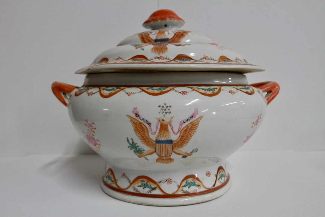 Vintage Chinese Export Porcelain Tureen American Eagle and Stars