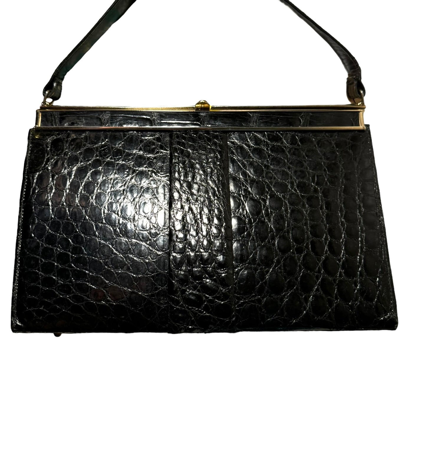 Vintage 1950s Vasser Black Alligator Skinned Handbag Leather Lined