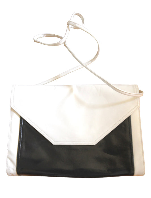 Vintage White and Navy Leather Envelope Purse