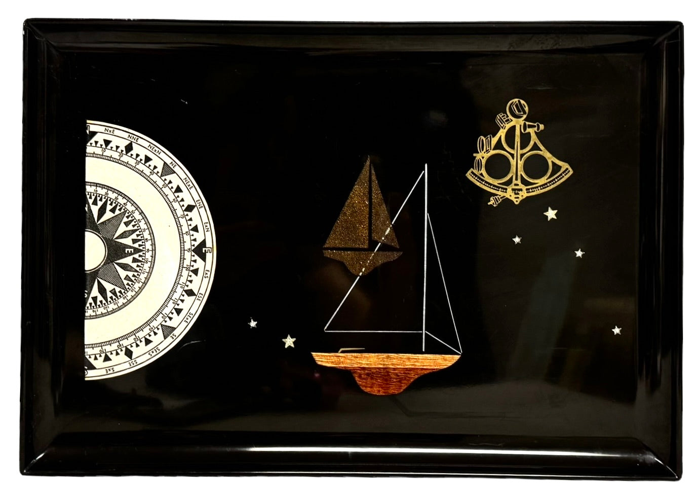 Monterey Couroc Ship, Compass, & Sextant Black Tray