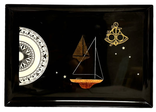 Monterey Couroc Ship, Compass, & Sextant Black Tray