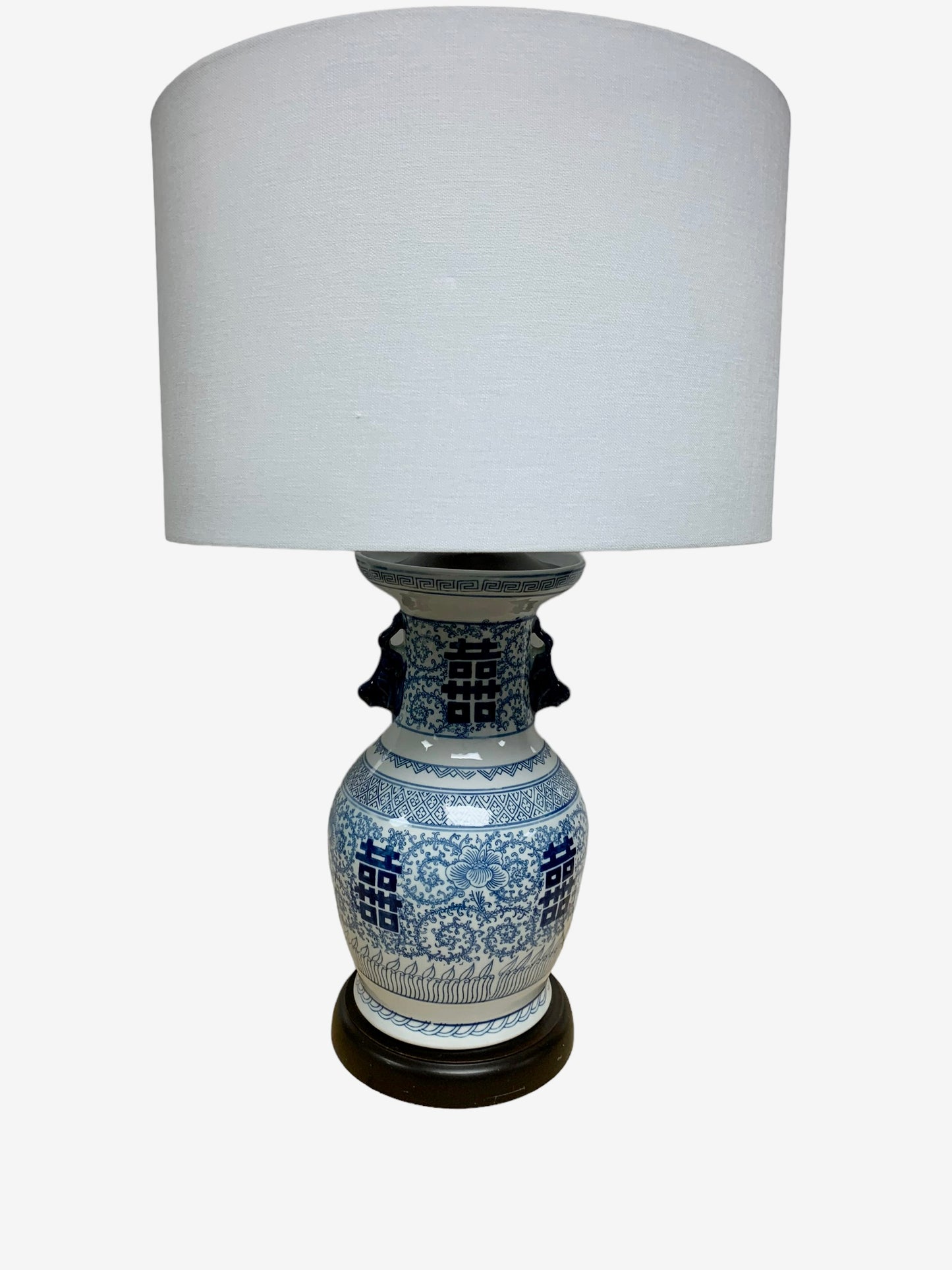 Lighting Vintage Estate Chinese Chinoiserie Design Table Lamp Blue on White Porcelain