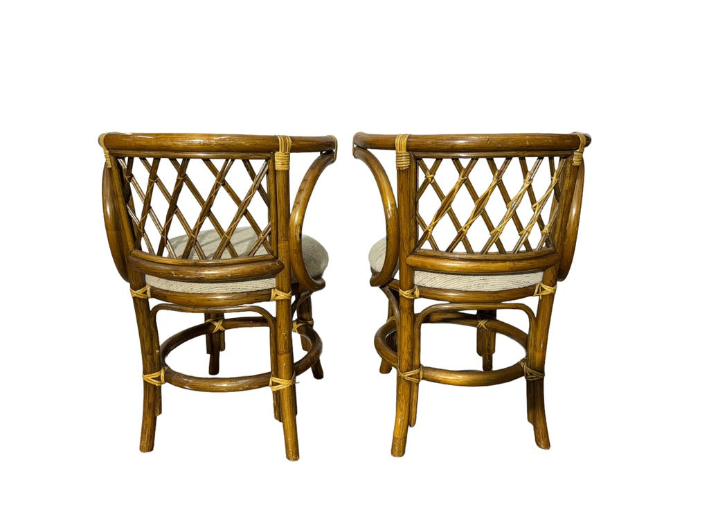 Vintage Bamboo Chair Pair with Upholstered Seats