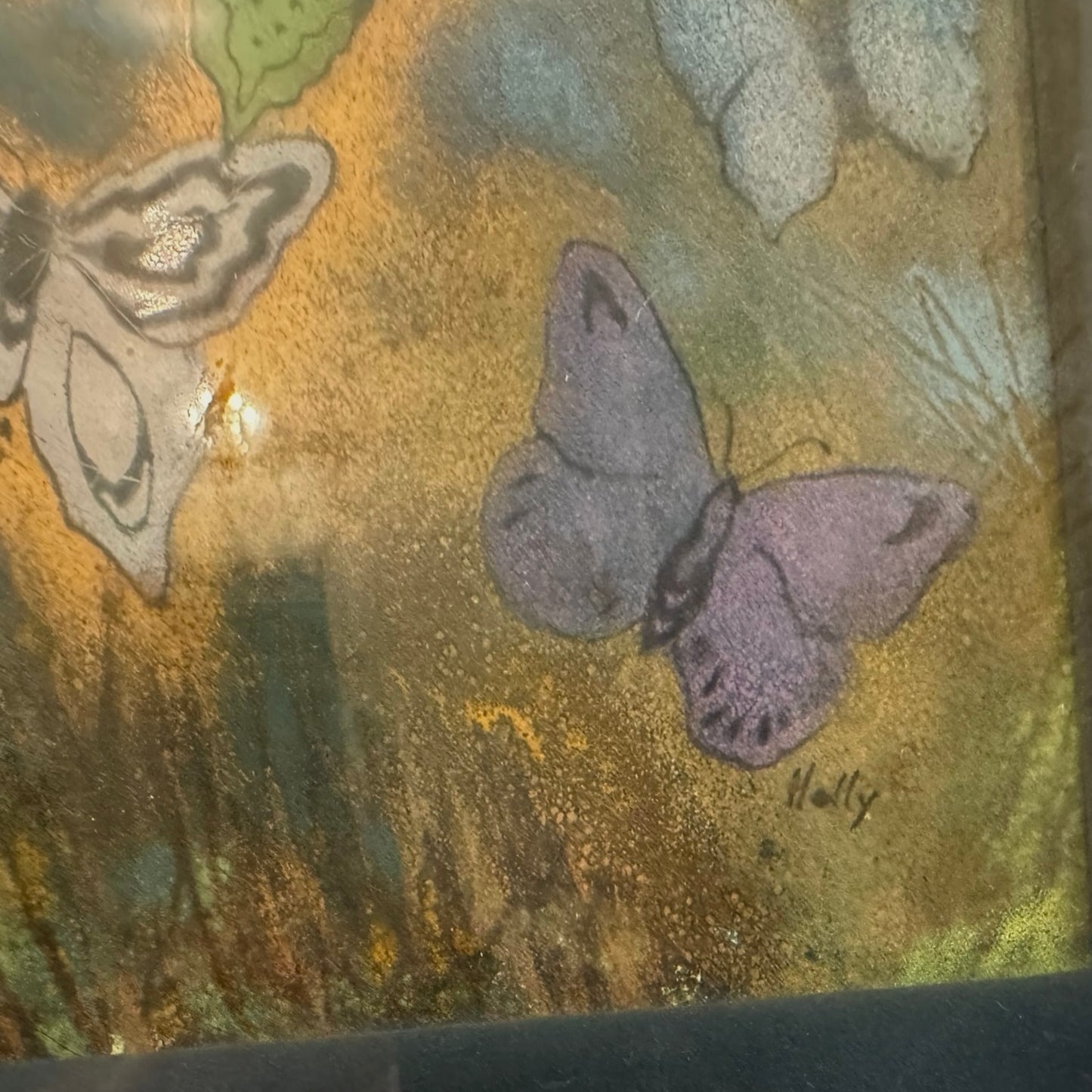 Vintage Enamel on Copper Framed Butterfly Art