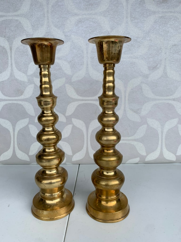 Vintage Decor Brass Tall Candlestick Pair by Homco, Japan