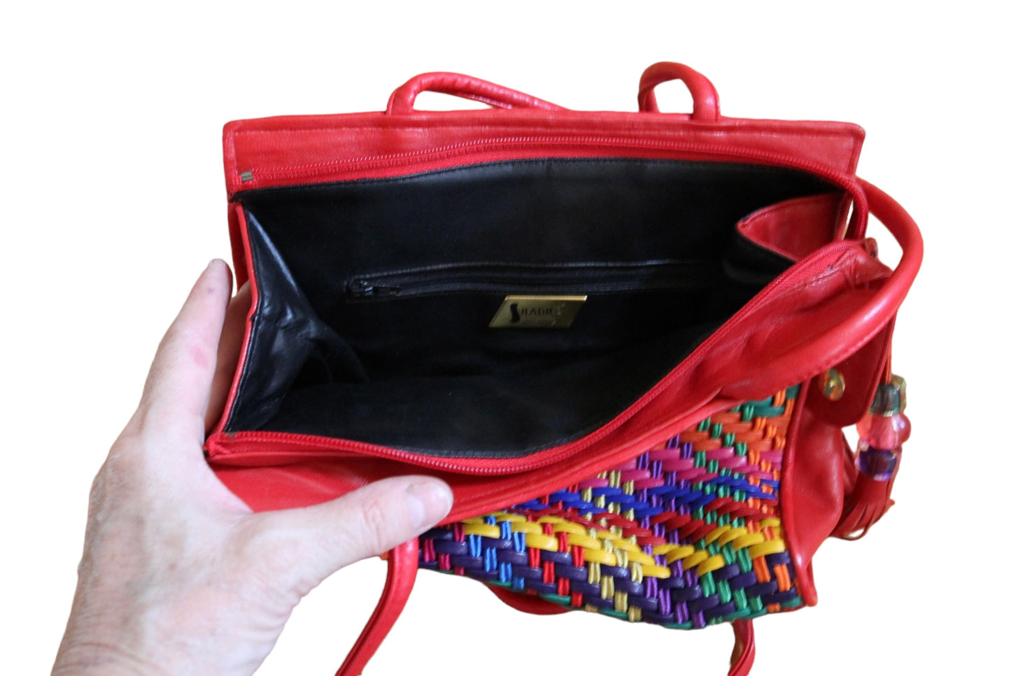Gifting Vintage Estate Sharif Handbag Multi Colored Woven Leather Design Purse