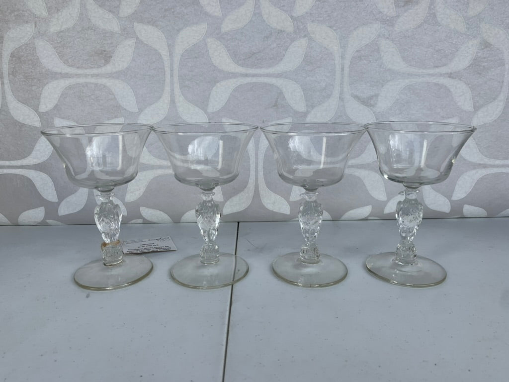 Entertainment Barware Set of 4 “Liberty Bell" (Eagle Stem) Champagne Coupe Bar Glasses by LIBBEY GLASS COMPANY - 1970s Cocktail Barware