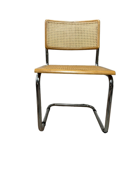 1970s Vintage Estate MCM Cesca Blonde Wood Tubular Chrome and Rattan Chair