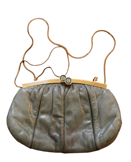 Gifting Vintage Judith Leiber Handbag Green Snake Skin Crossbody Purse