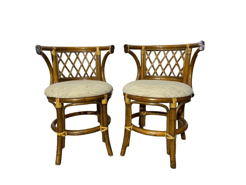 Vintage Bamboo Chair Pair with Upholstered Seats