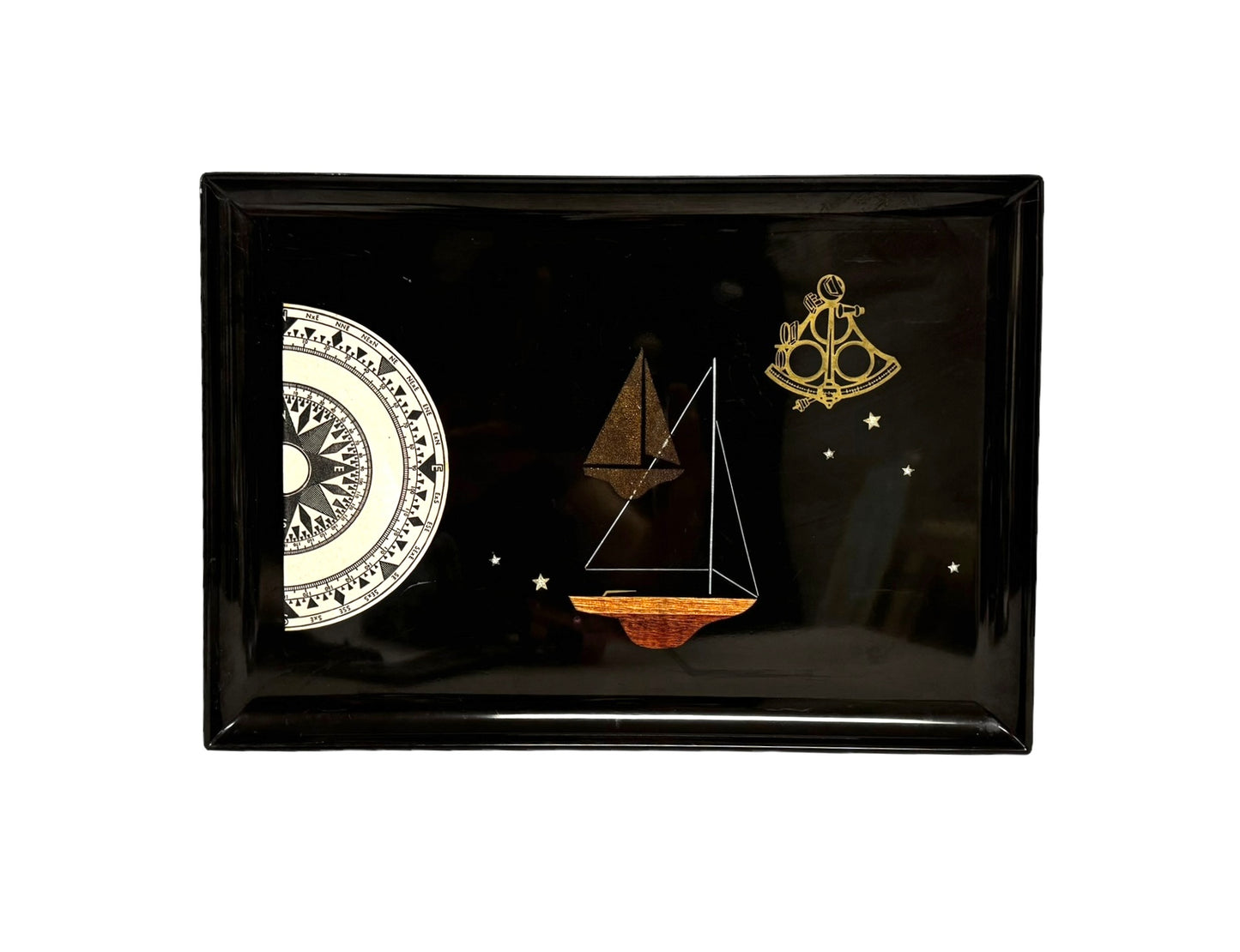 Monterey Couroc Ship, Compass, & Sextant Black Tray