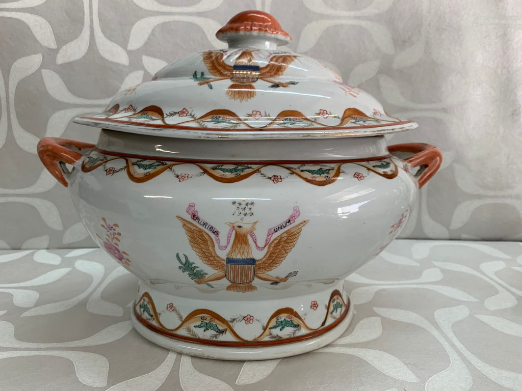 Vintage Entertainment Chinese Export Porcelain Tureen American Eagle and Stars