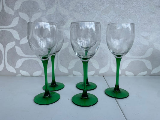 Vintage Barware Luminarc Crystal D'Arques Durand, France, Emerald Wine Glasses Set of 5
