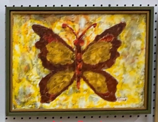 Art Vintage Butterfly Encaustic Wax Framed Art