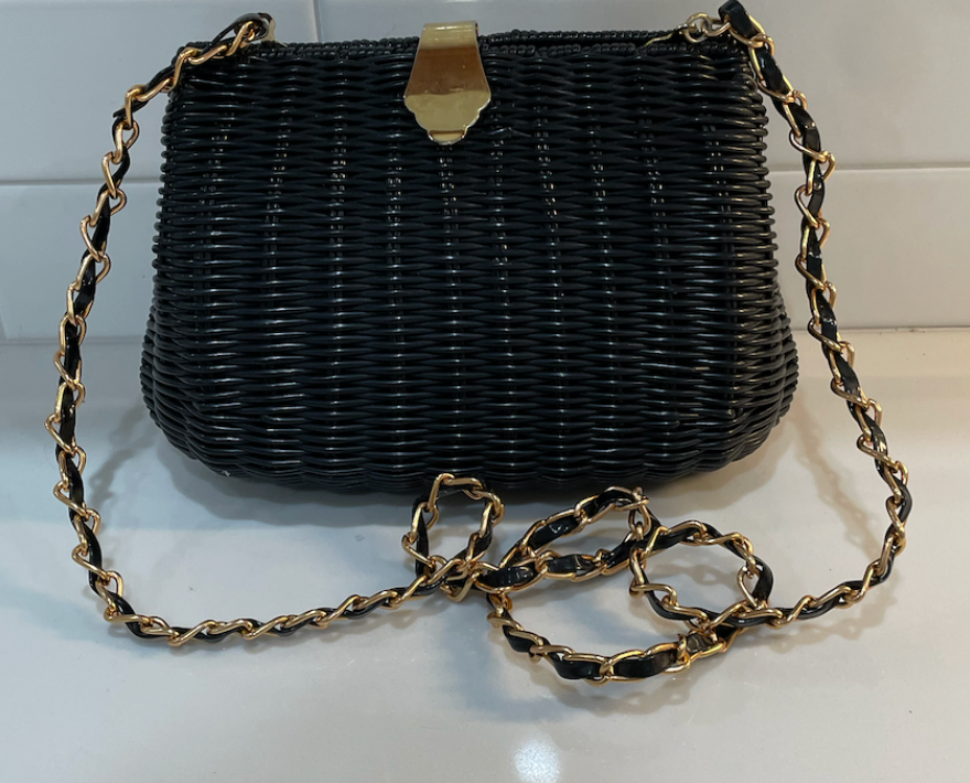 Gifting Vintage Magid Handbag Coated Black Wicker Crossbody Purse