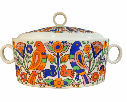 Colorful Bird and Flower Porcelain Covered Dish