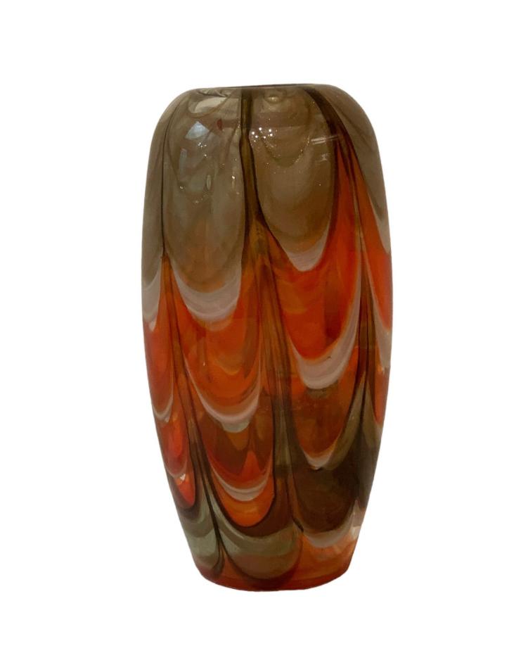 Orange Multi Swirled Murano Blown Glass Heavy Vase