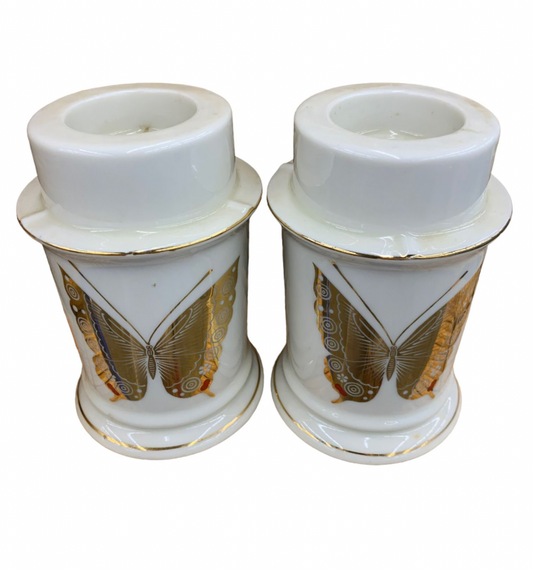 Decor Vintage Ceramic Gold Butterfly Candlestick Holders