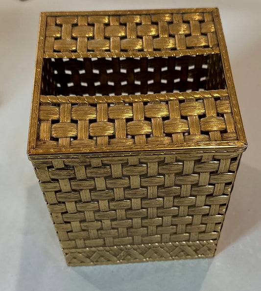 Vintage Brass Tissue Holder in Basketweave Pattern