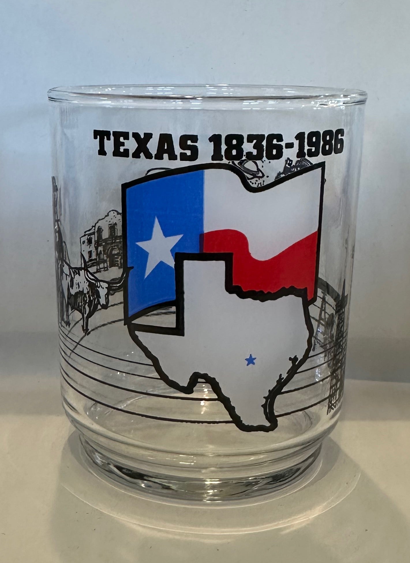 Table Top Texas Sesquicentennial Bar Glasses 1836-1986 (Set of 4)