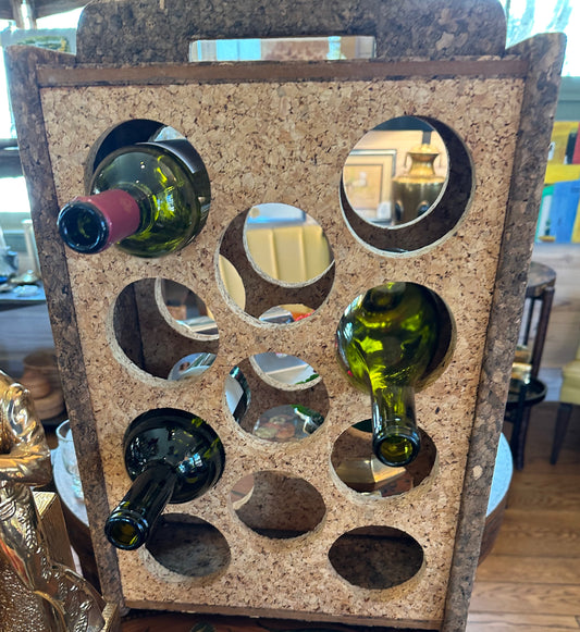 Wine Rack Vintage 2-Toned Cork 11 Bottle with Handle Marked Tuscany